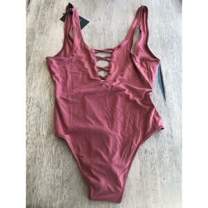 Chaser Rust Red Colored Criss-Cross One Piece Swim Suit - M